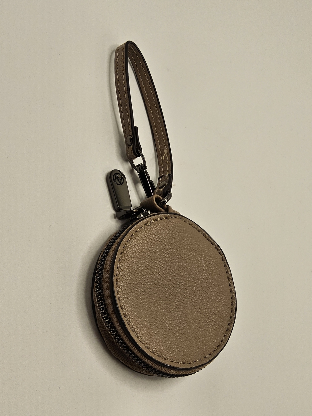 Round Taupe Leather Wristlet Coin Case
